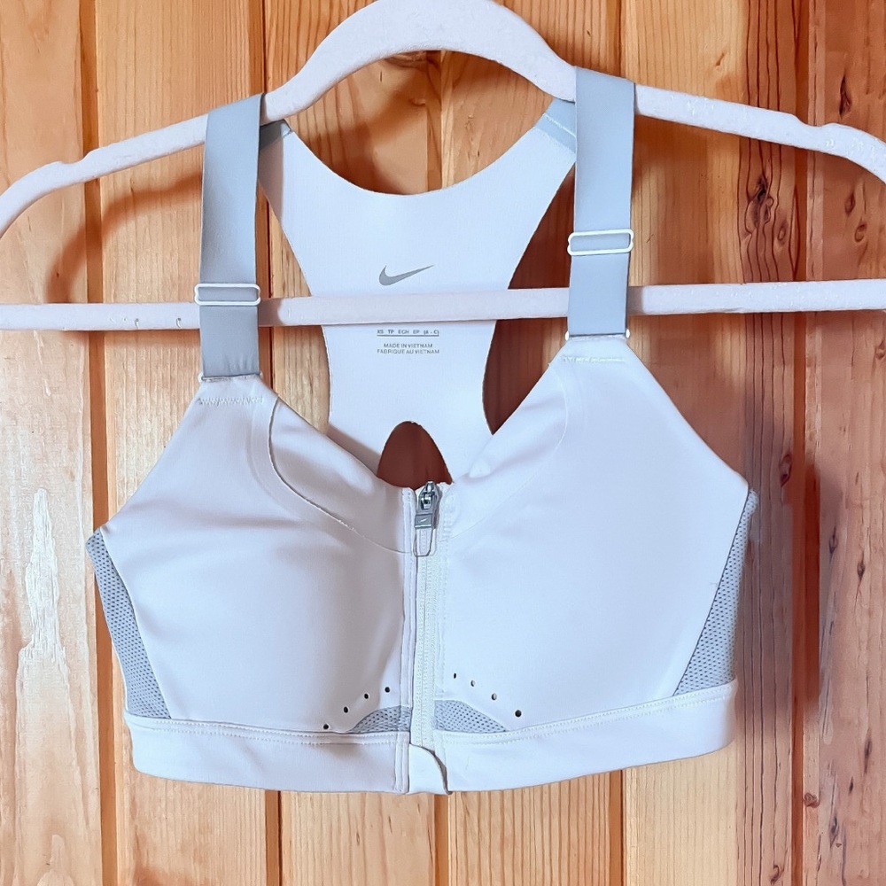 Nike Dri FIT Alpha Padded Front Zip High Support Sports Bra Light Pink white xs